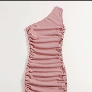 One Shoulder Ruched Knot Side Bodycon Dress